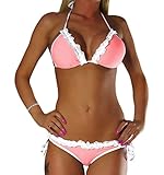 ALZORA Neckholder Damen Bikini Set Top und Hose mit Spitze Lachsfarben, 10349 (L)