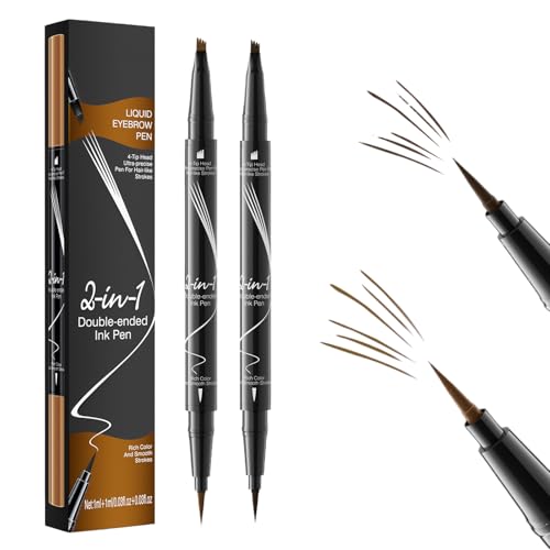 2 Piezas 3D Lapiz Cejas Microblading, Lápiz de Cejas Impermeable 2 en 1 Con 4 Puntas de Horquilla y Cepillo Precisa, Doble Punta Eyebrow Pencil para Crear Cejas Naturales