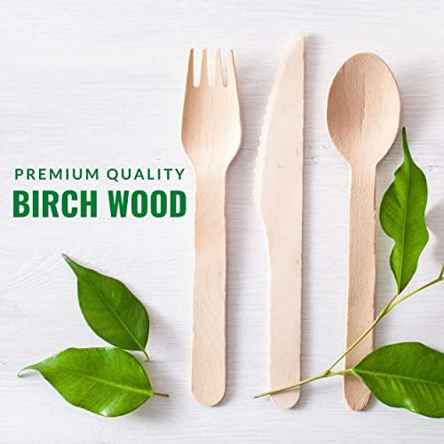 KANS 300 pcs Disposable Wooden Cutlery Set Eco Friendly 100 Forks 100 Spoons 100 Knives - Plastic Free Packaging - Biodegradable Compostable Recyclable-Ideal for Outdoor and Indoor Events and Parties