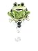Green Toad Frog ID Badge Holder w/ Retractable Pull Reel & Crystal Rhinestone