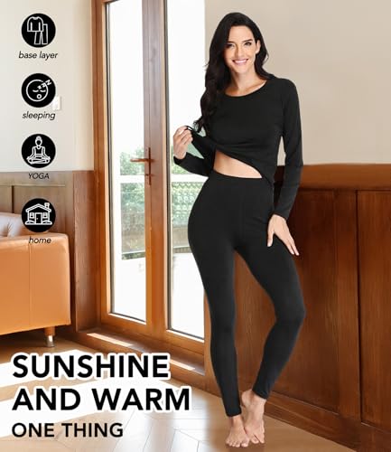 Image of JZCreater Women Thermal Underwear Set, Long Johns Base Layer Top & Bottom, Women Soft Pajama Set for Cold Weather