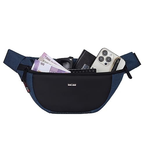 Image of WILDHORN 2.4L Waist Bag for Men Women I Headphone Hole I Ultra Strong Stitching, Sturdy Zippers, Waterproof, Fanny Pack for Hiking Travel Camping Running Sports with Adjustable Strap (Blue Melange)
