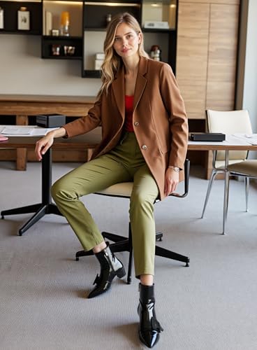 Women's Ankle Boots Chunky Heel Pointed Toe Patent Short Booties Buckle Side Zipper Low Block Heel Fashion Dress Shoes 5