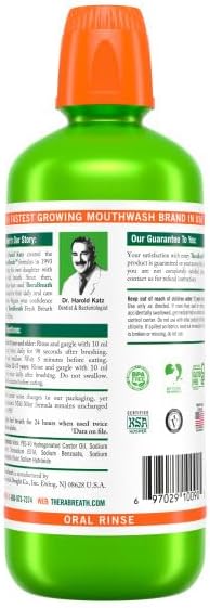 TheraBreath Fresh Breath Mouthwash, Mild Mint, Alcohol-Free, 1 Liter (33.8 fl oz)