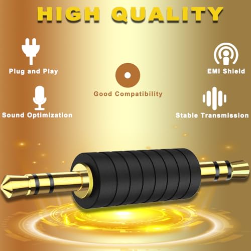 MKBKLLJY 3 sztuki 3,5 mm wtyczka na wtyczkę adapter audio 3-biegunowy wtyk jack 3,5 mm (6,35 mm) pozłacany z opaskami kablowymi do odbiornika Bluetooth, odtwarzacza MP3, głośników samochodowych