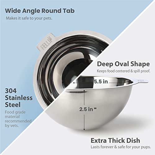 Image of Felli Pet Oblik Acrylic Raised Dog Food Water Bowl Stainless Steel Slanted Oval Dish for Short Leg Puppy & Small Medium Pet, Elevated Tilted Metal Feeder (Sapphire, 1.5 Cups Oval Dish)