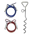 Set of 2 x 6ft (1.8m) Dog Tie Out Cables with 1 x 16" Metal Spiral Ground Stake Spike (Red & Blue)