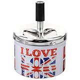 HEMOTON Automatischer Runder Metallaschenbecher mit Selbstlöschfunktion Kompakt Weißblech Winddicht für Innenbereich und Zuhause