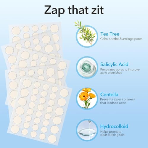 QUSTERE Pimple Patches for Face, Hydrocolloid Acne Patches, Cute Round Shape Zit Covers, Spot Stickers with Tea Tree, Salicylic Acid & Cica Oil| 2 Sizes (9mm, 12mm) |288 Count