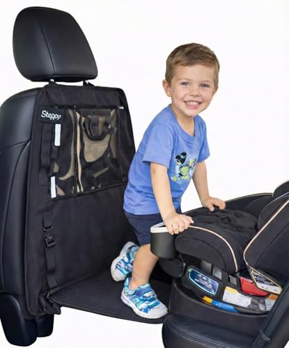 Image of Steppy Car Seat Step - Seat Protector Mat with Built-in Step & Back-of-Seat Tablet Holder - Helps Children Climb into Car Seat While Parked - Parent-Friendly, Easy to Clean