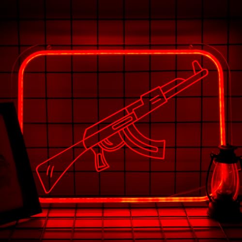 Image of AK47 Gun Neon Signs for Wall Decor，Sniper Rifle Led Neon Light for Bedroom Office Party，Christmas Gifts for Children