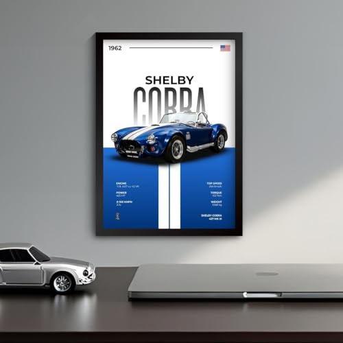 Image of Shelby Cobra Poster | Framed 1962 Shelby A4 Sized (31 x 23 cm) | Cobra Muscle Poster for Wall, Gift for Boys, American Muscle Car Frames | Car Posters for Wall, Bedroom, Hostel, Study Area, Hostel (F 064)