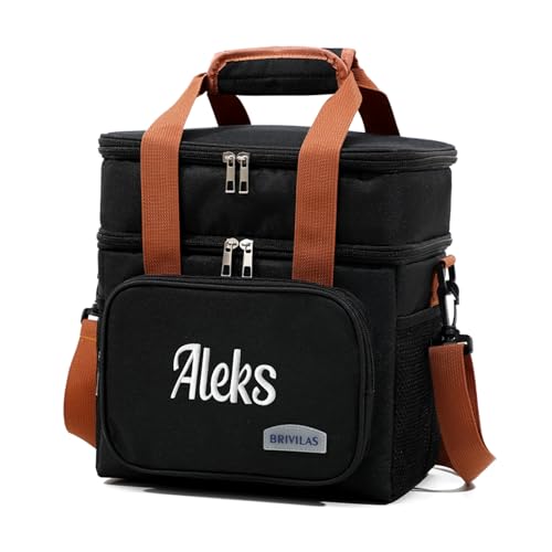 ZGCYSMHT Personalized Insulated Lunch Box for Men & Women - Reusable Leakproof Cooler Bag with Custom Embroidery Name, Expandable Compartment, Adjustable Strap for Work, Picnic, Camping (Black)