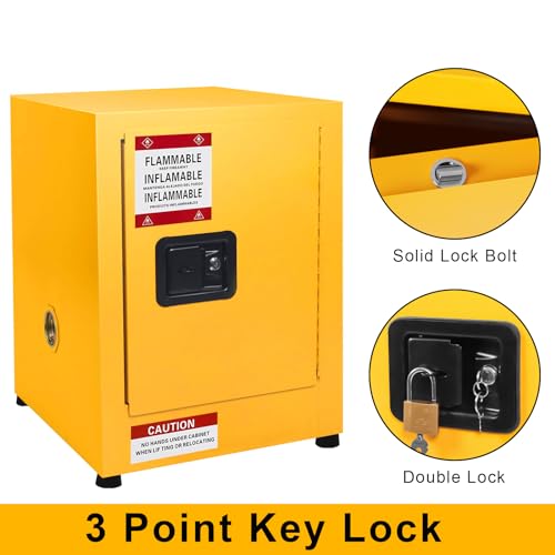 Image of Flammable Cabinet 17 inch x 17 inch x 22 inch, Safety Cabinet - Fireproof, Galvanized Steel, Leakproof, Hazardous Storage Cabinet for Industry, Company and Home, Yellow