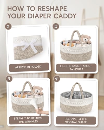 Maliton Wickeltisch Organizer，Baby Organizer Korb，Aufbewahrungskorb für den Wickeltisch，Windel Caddy mit Fächern & Griffen，Geschenke für Neugeborene