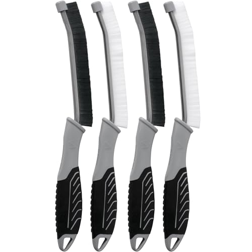 VIKING Car Detailing Brush Set for Car Cleaning Kit Multi-Purpose Interior Car Cleaner Brush Set for Interior Detail Includes Medium Bristles and Stiff Bristles 4 Pack Black/White