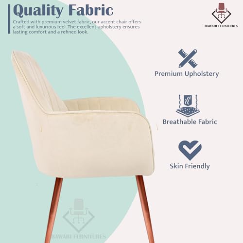 Image of Set of 2 Accent Chair for Living Room | Modern Armchair in Soft Velvet Fabric with Sturdy Legs | Premium Chair for Home Living Room Bedroom Restaurent | (Bronze Legs, White)