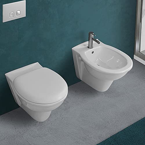 Coppia di Sanitari sospesi WC + Copriwater con chiusura rallentata soft close e Bidet Karla Rak Ceramics