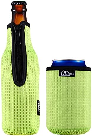 Beer Bottle Sleeve Insulators 12oz 330ml Standard Beer Bottle Cooler Covers Zip-up Bottle Jacket 12OZ Standard Can Sleeves Coolie Neoprene Insulator (Neon Green)