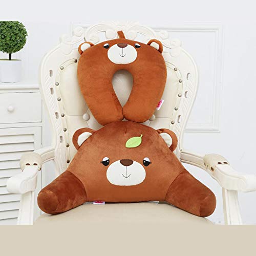 Almohada Ortopédica Cervical, Avión Almohada Cervical, Oso Pardo De Oficina (Almohada De Cuello + Soporte Lumbar) Niños