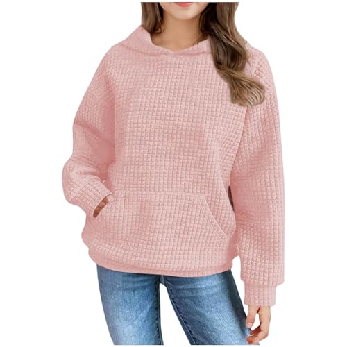 Hoodies for Teen Girls Waffle Long Sleeve Pullover Tops Casual Loose Cute Hooded Sweatshirts Fall Y2K Preppy Clothes2