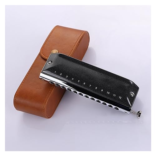 ブラックステンレス鋼エンボスカバーハーモニカ 12 穴 C キークロマチックハーモニカ楽器 ハーモニカ楽器