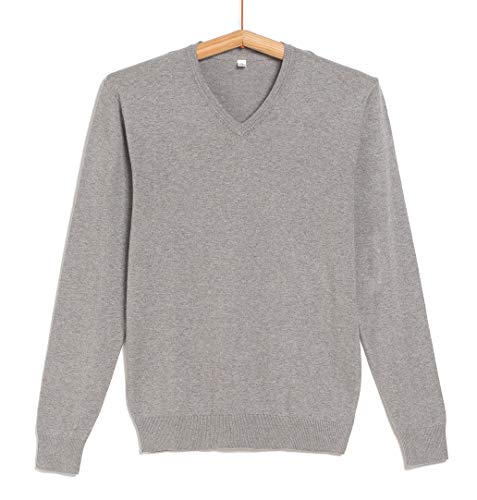 TEX - Jersey de Algodón para Hombre, Cuello Pico, Manga Larga, Gris,...