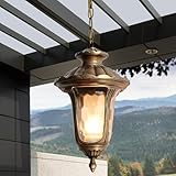 Bauernhouse-Look Outdoor Pendelleuchte Globus Hat das Glas sanft das Licht diffundiert und gibt Ihnen das Aussehen des alten Glass, während das schwarze Metall es anspricht, genau wie in einem alten Bauernhaus.