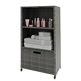 HOOYEAH Pool Towel Rack Outdoor, Waterproof PE Plastic Rattan Wicker Pool Storage Bins Storage Cabinet Organizer, Poolside Towel Caddy with Rolling Wheels for Hot Tub Spa Accessories,Grey