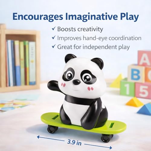 Image of Panda Wind Up Toy with Skateboard | Cute Wobbling Panda Toy | Roly Poly Toys for Babies | Infant Interactive & Educational Toys for Toddlers 1-3 Years | Home Decor & Gift (Skating Panda)