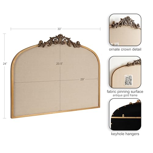 Image of Kate and Laurel Arendahl Wide Decorative Arch Pinboard; 30 x 24; Gold; Framed Arched Ornate Vintage Cork Board for Use as Motivational Vision Board or Wall Organizer