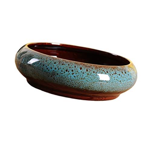Happyyami 1pc Hydroponic Planter Ceramic Planters Lotus Pot Glazed Bonsai Pot Water Lily Flower Bowl Desktop Cactus Succulent Bowl for Outdoor Indoor Plants 7.3 Inch