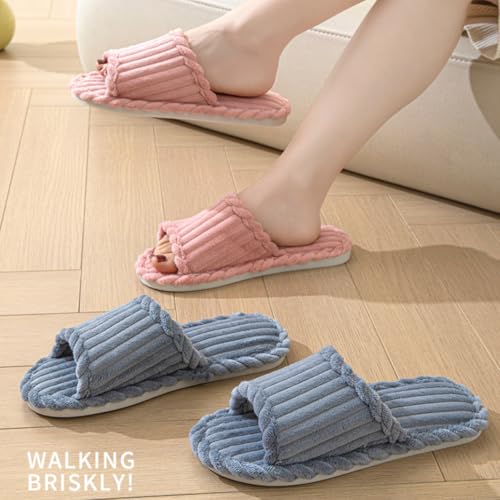 Women's Plush Slip-On Slippers Open Toe Thick Warm Corduroy Cozy Fluffy Fuzzy Simple Indoor Bedroom4