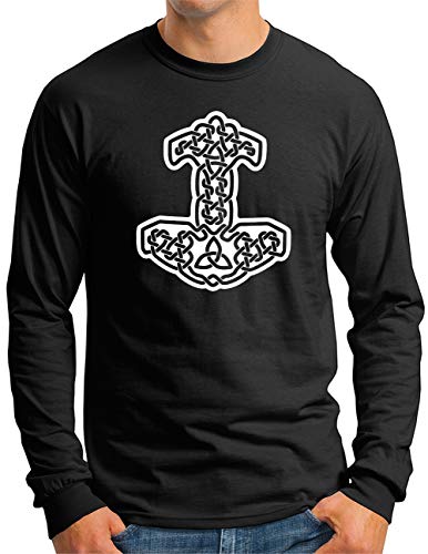 T-shirt manches longues Marteau de Thor homme coton noir vêtement logo viking taille XXXL
