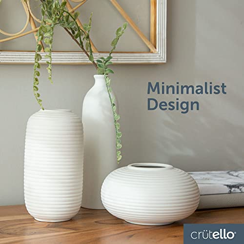 Crutello Ceramic Vase Set - Set Of 3 Small White Vases - Ceramic Vase, Living Room Decor Vases, Shelf Vases For Kitchen Decor, Bookshelf Decor Vase And Entryway Decor Vase #TOP5