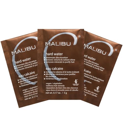 Malibu C Hard Water Hair Remedy - Chelating Treatment Packets for Mineral Buildup & Scalp Detox - Removes Deposits, Prevents Discoloration, Restores Shine - Vegan Hair Care Products, 3 Packets