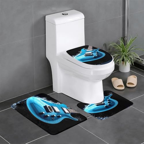 Tapis de bain guitare bleue lavable ensemble 3 pièces pour douche