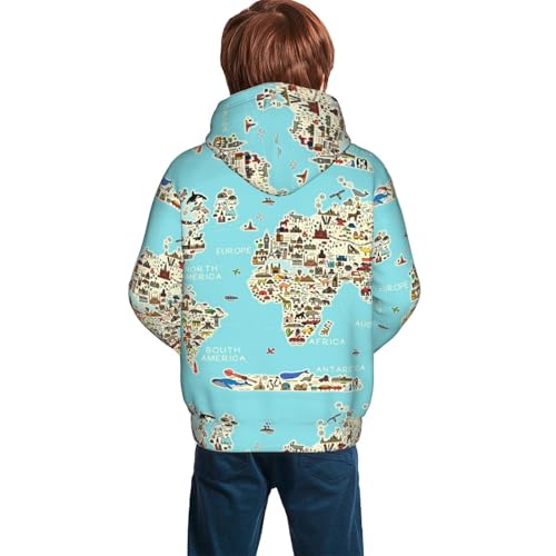 World Travel Line Icons Map Kid Hoodies Boys Sweatshirts Girls Pullover with Pocket4