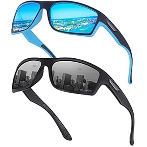 Ollrynns Gafas de sol polarizadas para hombre mujer 2 Pares Gafas Deportivas para Golf Ciclismo Pesca Running Deporte ProtecciÃ³n UV400 (Negra&azul)