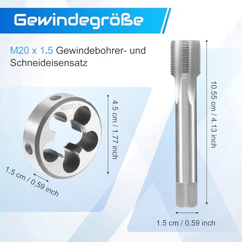 Sdhiiolp M20 x 1,5mm HSS Gewindebohrer und Schneideisen Set, Metrische Innen- und Außengewinde, Gerade Geriffelt