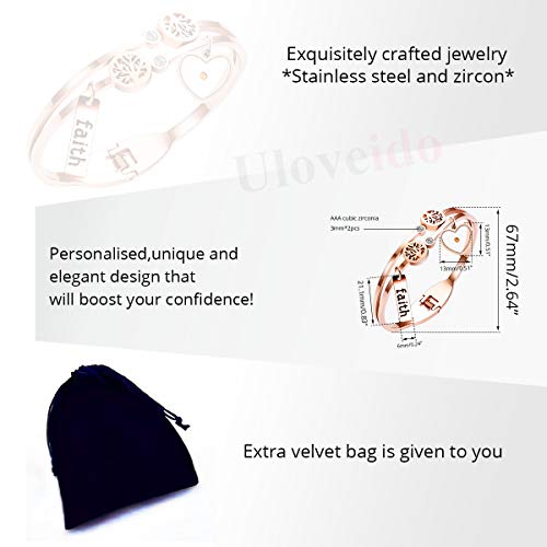 Image of Uloveido Rose Gold Plated Tree Of Life Bangle Cuffs Faith Mustard Seed Pendant Charms Open Bracelet for Women Y1028