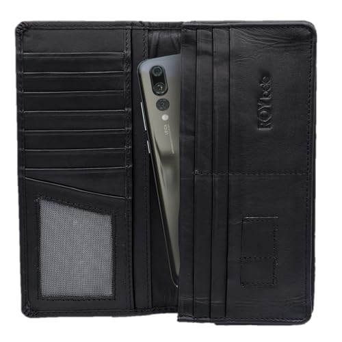 Portefeuille long en cuir homme avec 14 emplacements cartes et compartiment pour smartphone