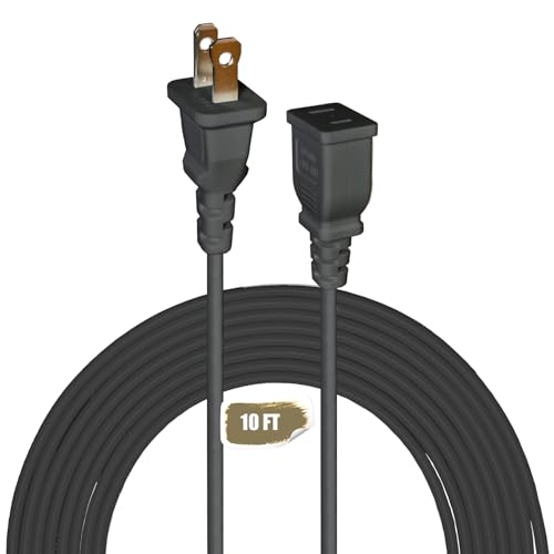 Jplenty Black Extension Cord 10 Feet 2 Prong Extension Cords Thin for Outdoor Use Indoor Use with Single Outlet - Ideal for Holiday Lights Lamps Cameras Appliance (1 Pack)