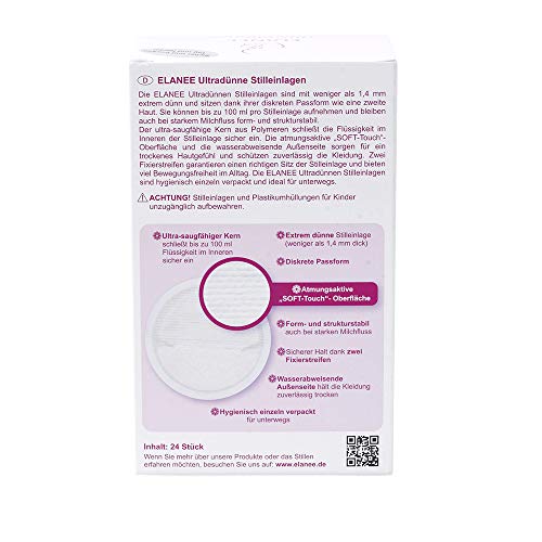 ELANEE Ultradünne Stilleinlagen – ultra-saugfähiger Kern, extrem dünn und atmungsaktiv - weiß, 24 Stück (219-00)