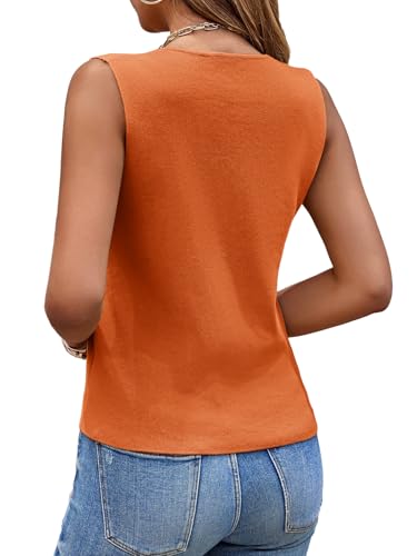 Saodimallsu Womens Sleeveless Sweater Vest Knit V Neck Button Fashion Casual Loose Spring Summer Waistcoat Cardigan Brick Red - Thumbnail 5