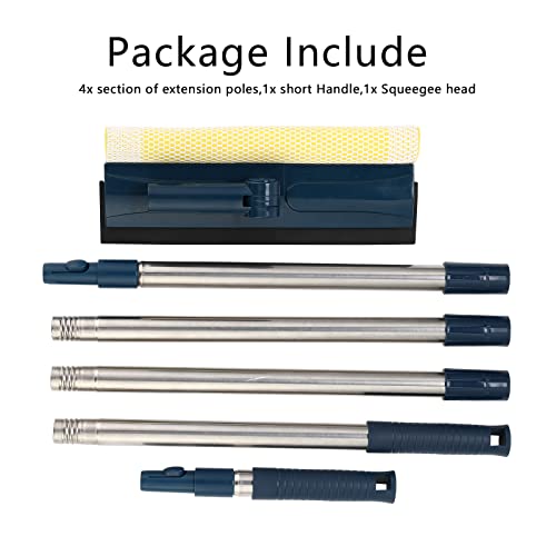 Multi-Use Window Squeegee With 56" Long Handle, 2 In 1 Window Cleaning Tools With Dual Side Blade Rubber & Scrubber Sponge, Standard Professional Squeegee For Car Windshield And Shower Door #TOP5