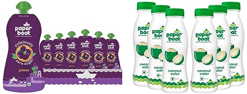 Image of Paper Boat Coconut Water, 200ml (Pack of 6) + Paper Boat Jamun Kala Khatta Juice, 200ml (Pack of 6)