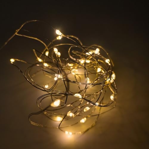 Cordão Luminoso de Cobre 50 LEDs Fio Fada 2 Funções de Iluminação Fio de Cobre 5 metros Branco Quent