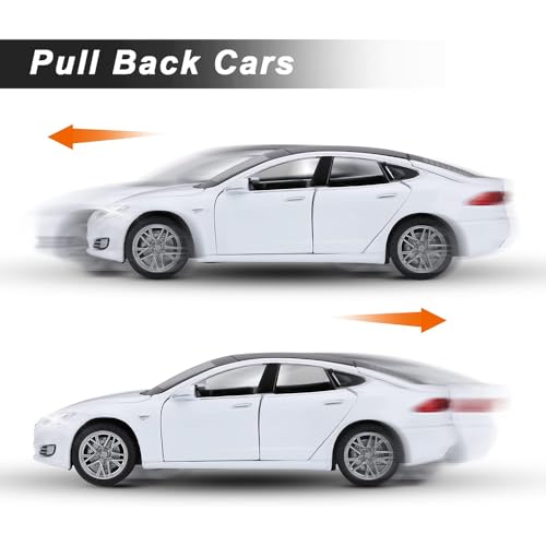 Image of Alloy Die cast 1:32 Tesla S Model Toy Car Metal Pull Back Diecast Car with Openable Door and Sound Light, Gifts Toys for Kids