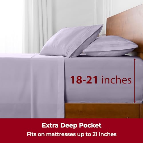 Image of Mellanni Extra Deep King Sheets - 4 PC Iconic Collection Bedding | Hotel Luxury, Ultra Soft, Cooling Bed Sheets - Wrinkle, Fade, Stain Resistant (King, Lavender)